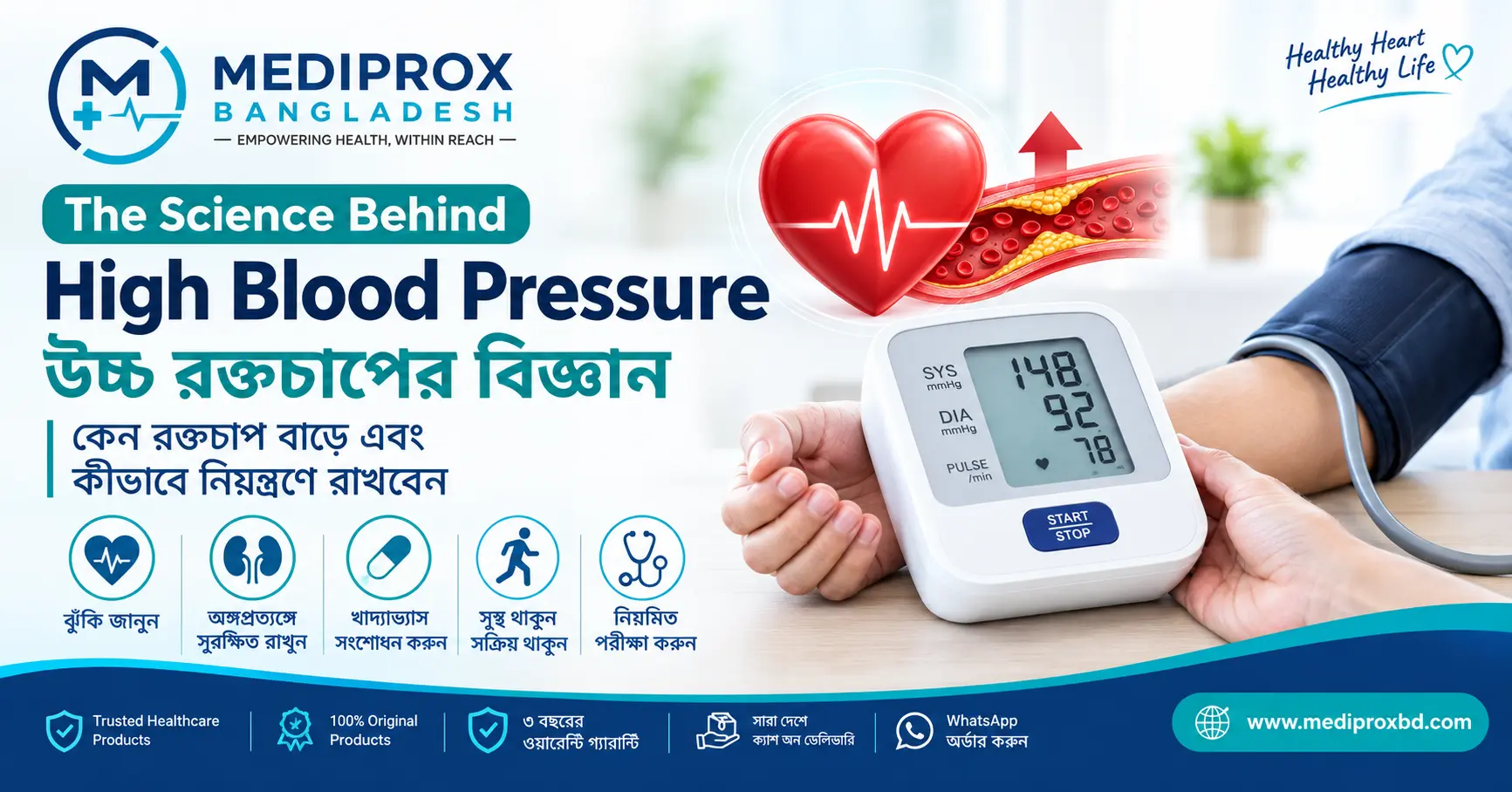 The Science Behind High Blood Pressure: কেন রক্তচাপ বাড়ে এবং কীভাবে নিয়ন্ত্রণে রাখবেন | Mediprox Bangladesh